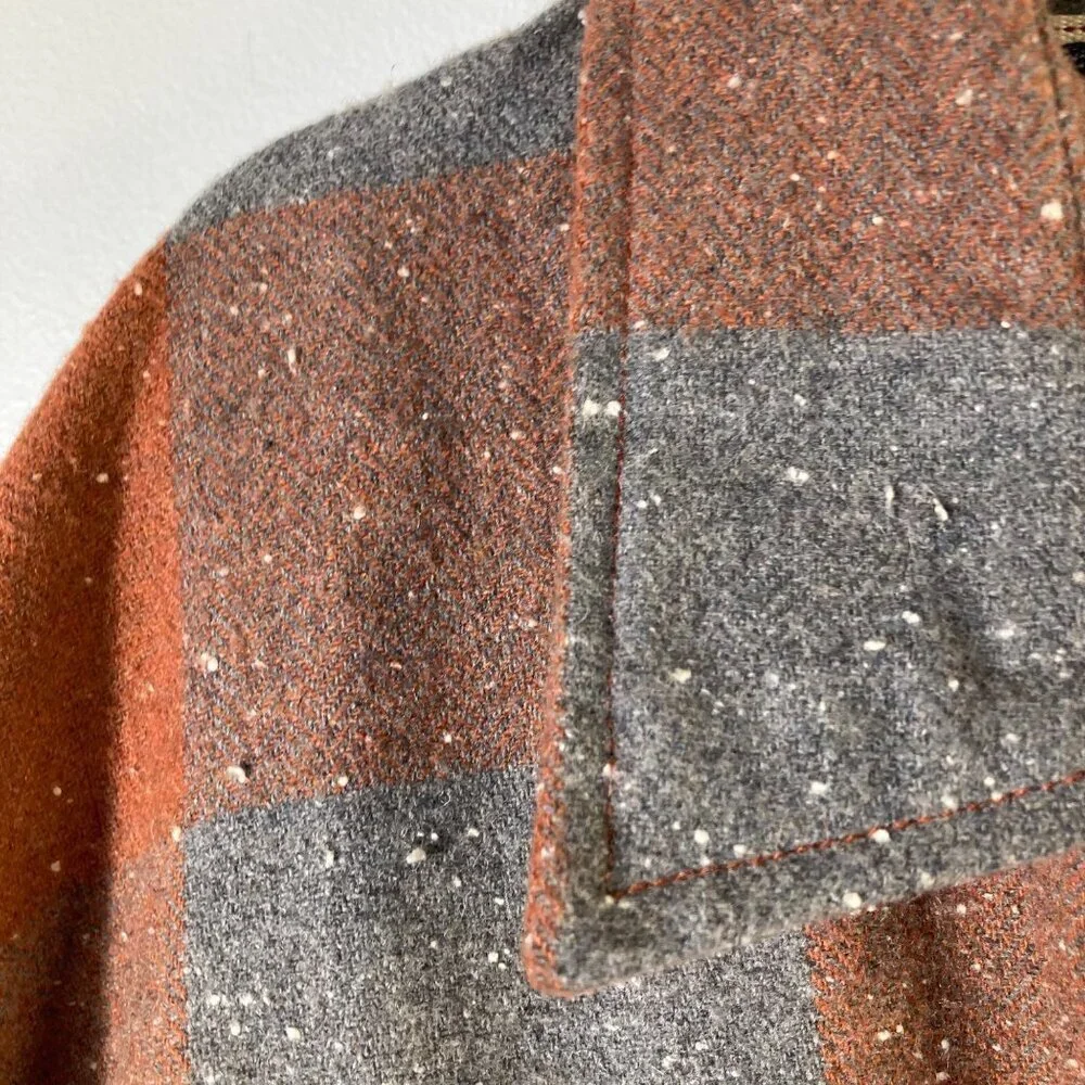Mens Levis Wool Blend Plaid Buffalo Check Heavy‎ Shirt Shacket Orange Gray 2XL - Picture 6 of 9